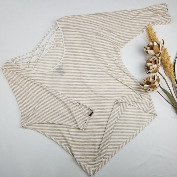 WHBM Lyocel Rayon Beige Stripe Sheer Top S - Picture 5 of 6